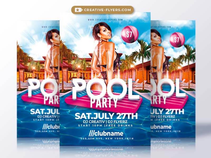 Summer Pool Party Flyer PSD Template CreativeFlyers