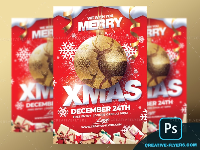 Merry Christmas Flyer Template in red and gold - Creative Flyers