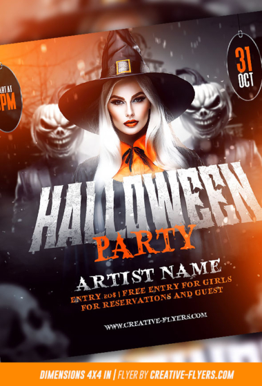 Halloween Party Flyer with witch